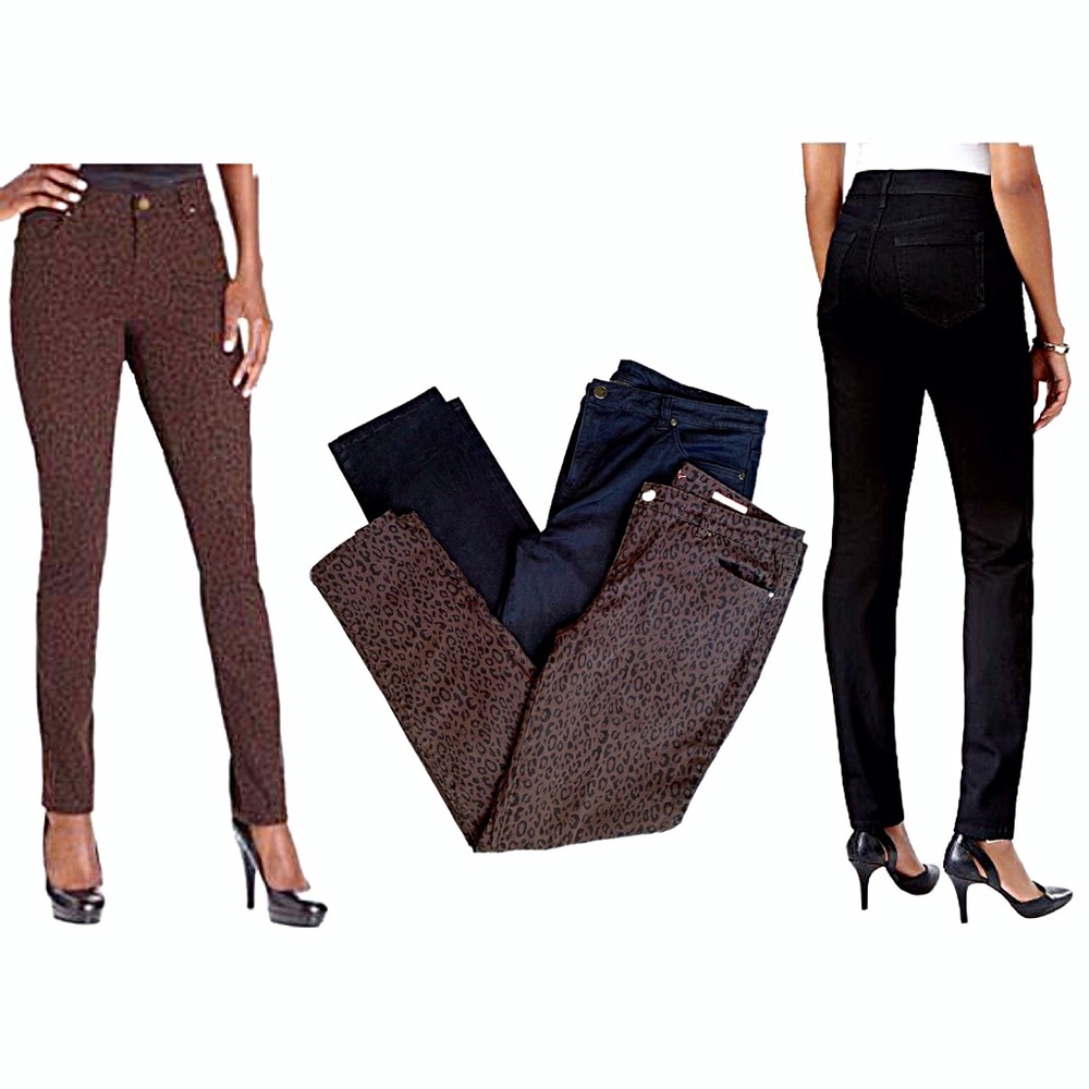 Style & Co Curvy Skinny Jeans x2 Leopard Print Blk